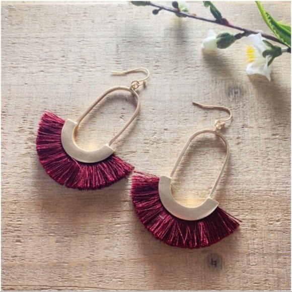 LAST PAIR! Wine Fringe Earrings - Picture 2 of 2